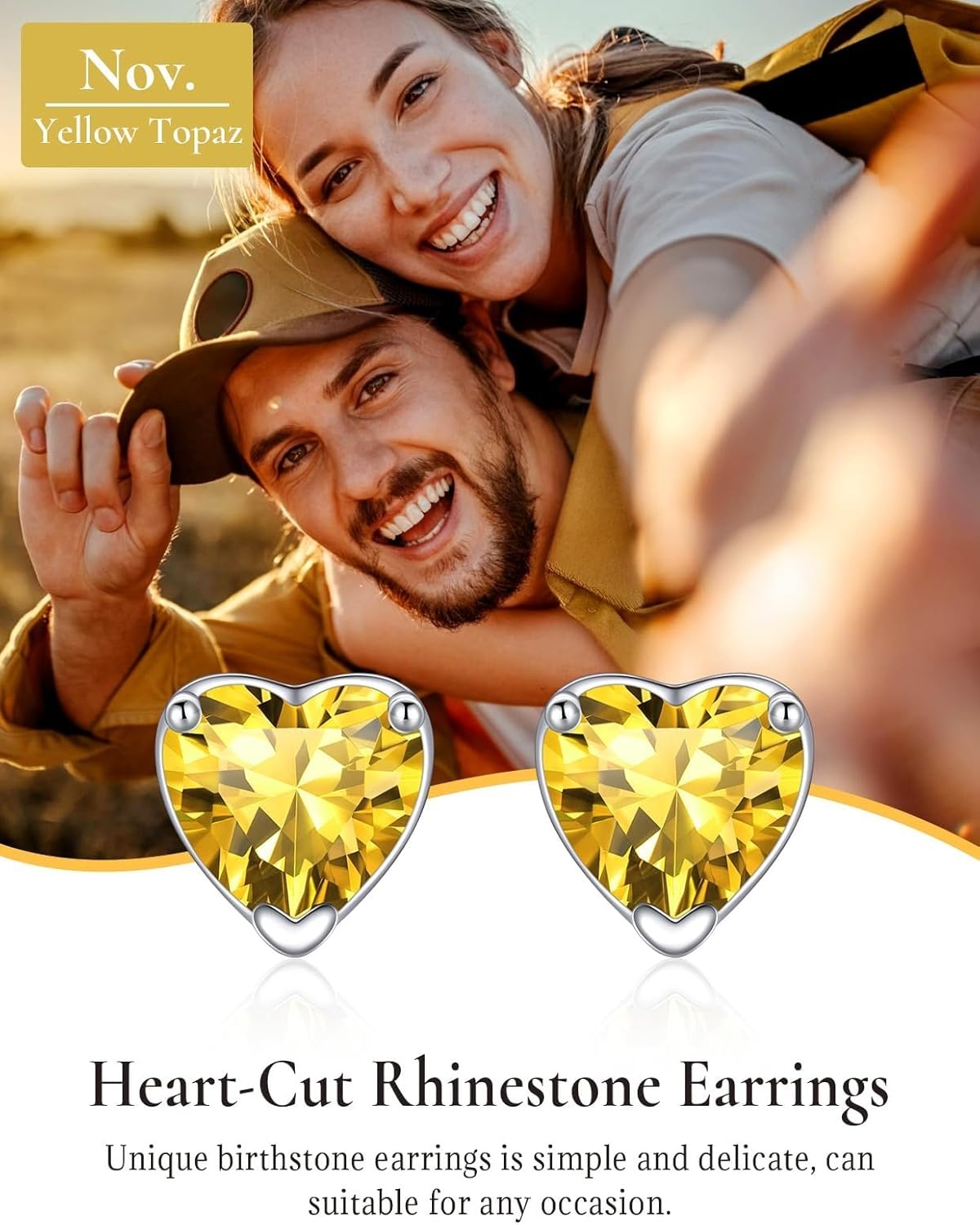 imageSILVERCUTE 925 Sterling Silver 2ct Birthstone Stud EarringsHypoallergenic RoundHeartSquare Birthstone Earrings for Women Birthday Christmas Jewelry11NovemberYellow TopazHeart