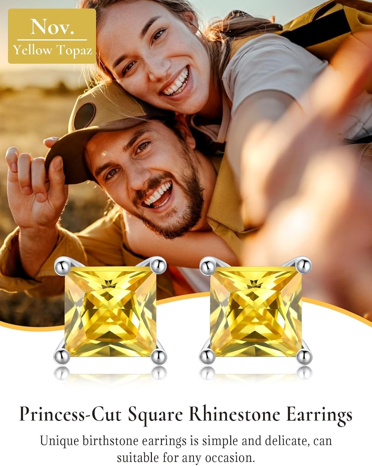 imageSILVERCUTE 925 Sterling Silver 2ct Birthstone Stud EarringsHypoallergenic RoundHeartSquare Birthstone Earrings for Women Birthday Christmas Jewelry11NovemberYellow TopazSquare