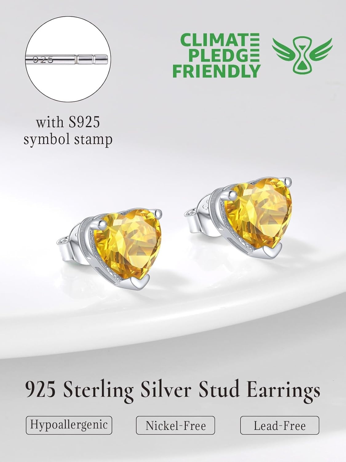imageSILVERCUTE 925 Sterling Silver 2ct Birthstone Stud EarringsHypoallergenic RoundHeartSquare Birthstone Earrings for Women Birthday Christmas Jewelry11NovemberYellow TopazHeart