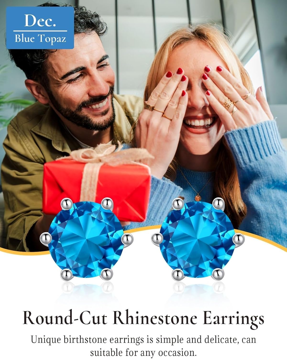 imageSILVERCUTE 925 Sterling Silver 2ct Birthstone Stud EarringsHypoallergenic RoundHeartSquare Birthstone Earrings for Women Birthday Christmas Jewelry12DecemberBlue TopazRound