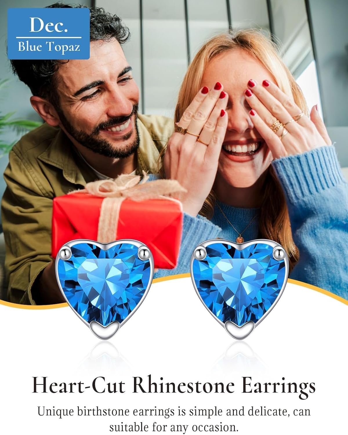 imageSILVERCUTE 925 Sterling Silver 2ct Birthstone Stud EarringsHypoallergenic RoundHeartSquare Birthstone Earrings for Women Birthday Christmas Jewelry12DecemberBlue TopazHeart