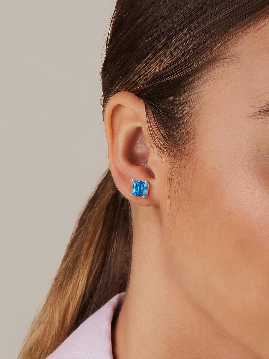 imageSILVERCUTE 925 Sterling Silver 2ct Birthstone Stud EarringsHypoallergenic RoundHeartSquare Birthstone Earrings for Women Birthday Christmas Jewelry12DecemberBlue TopazSquare