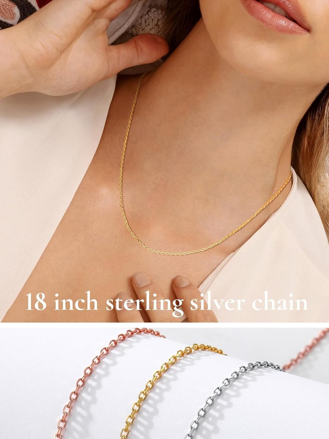 imageSILVERCUTE 925 Sterling Silver Necklace for Women1mm13mm15mm16mm Thin Silver Cable ChainBox ChainRope Chain Necklace with Extension Chain18202224262830 InchcRose Gold