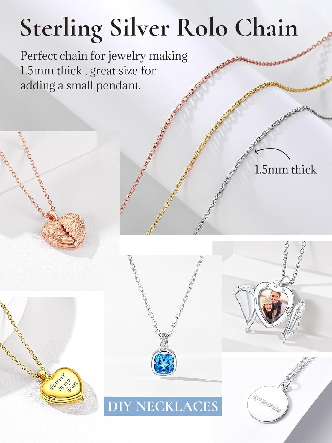 imageSILVERCUTE 925 Sterling Silver Necklace for Women1mm13mm15mm16mm Thin Silver Cable ChainBox ChainRope Chain Necklace with Extension Chain18202224262830 InchcRose Gold