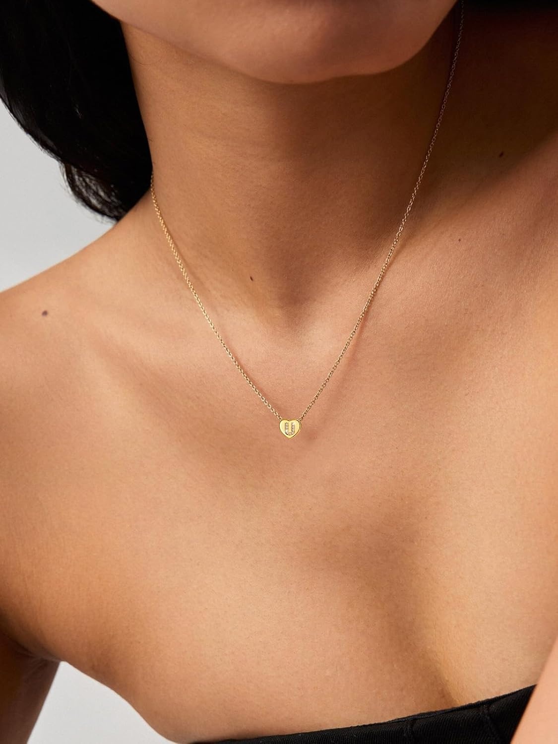 imageU7 Initial Necklace for Women 14K Gold Heart Pendant Necklace with CZ AZ Letter Dainty Gold Necklace Tiny Initial Necklaces Personalized Name Necklace for Mom Wife FriendU