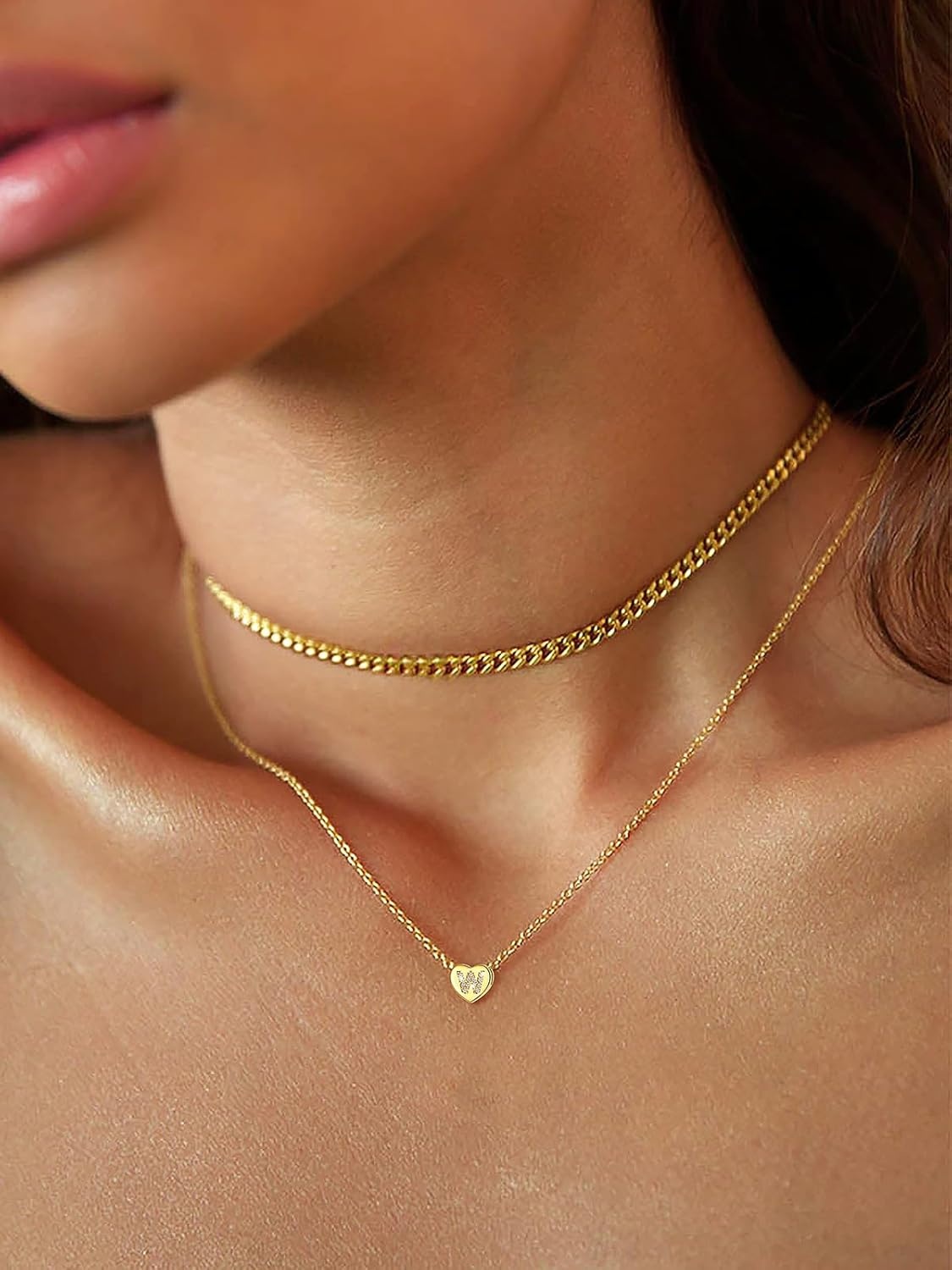 imageU7 Initial Necklace for Women 14K Gold Heart Pendant Necklace with CZ AZ Letter Dainty Gold Necklace Tiny Initial Necklaces Personalized Name Necklace for Mom Wife FriendW