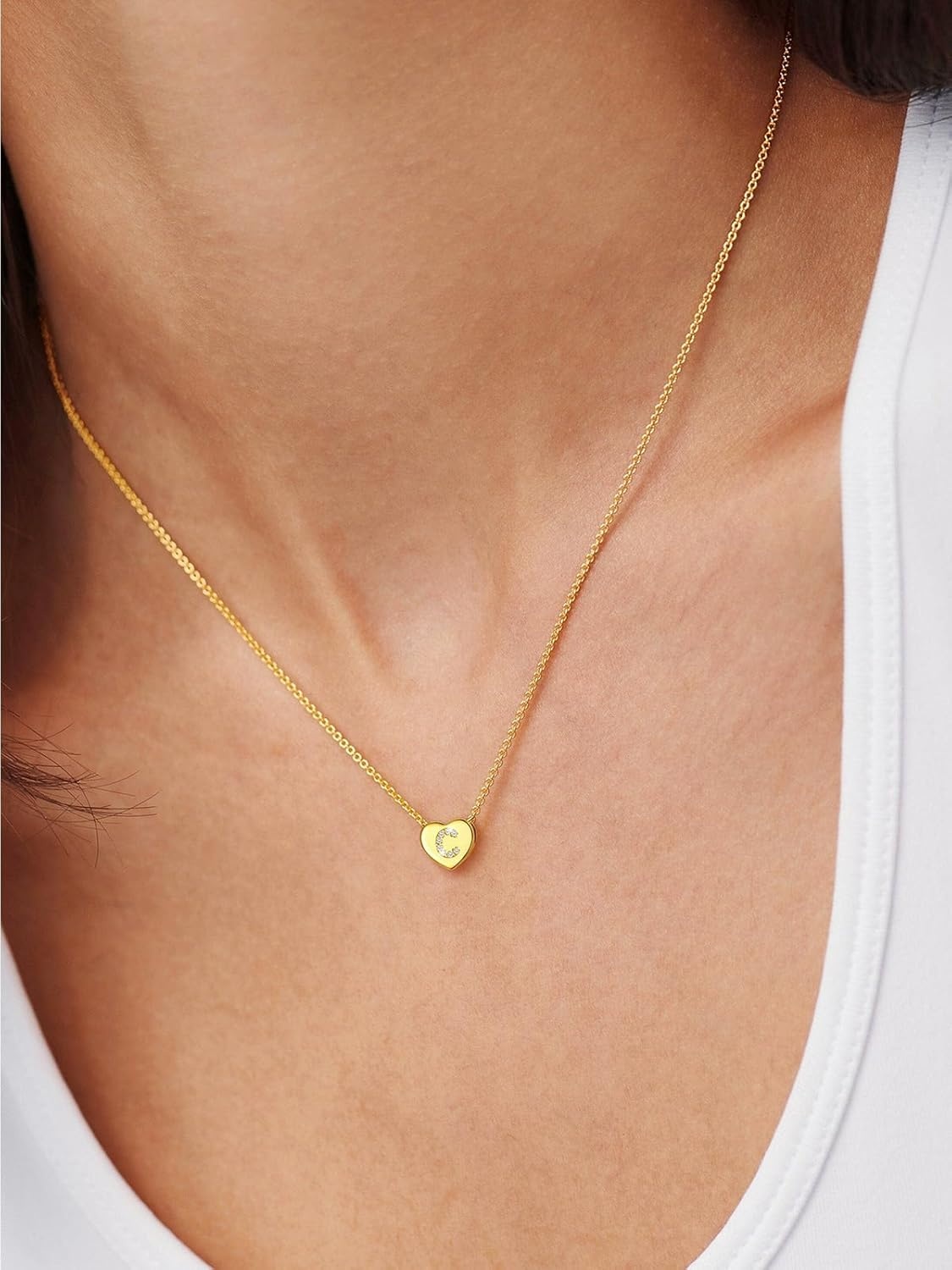 imageU7 Initial Necklace for Women 14K Gold Heart Pendant Necklace with CZ AZ Letter Dainty Gold Necklace Tiny Initial Necklaces Personalized Name Necklace for Mom Wife FriendD