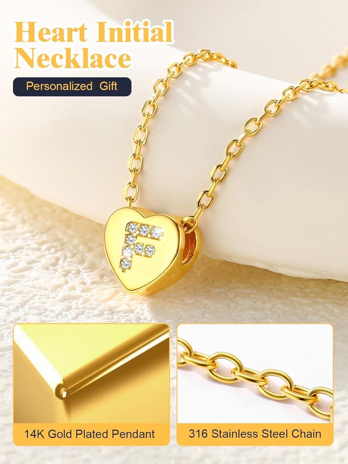 imageU7 Initial Necklace for Women 14K Gold Heart Pendant Necklace with CZ AZ Letter Dainty Gold Necklace Tiny Initial Necklaces Personalized Name Necklace for Mom Wife FriendF