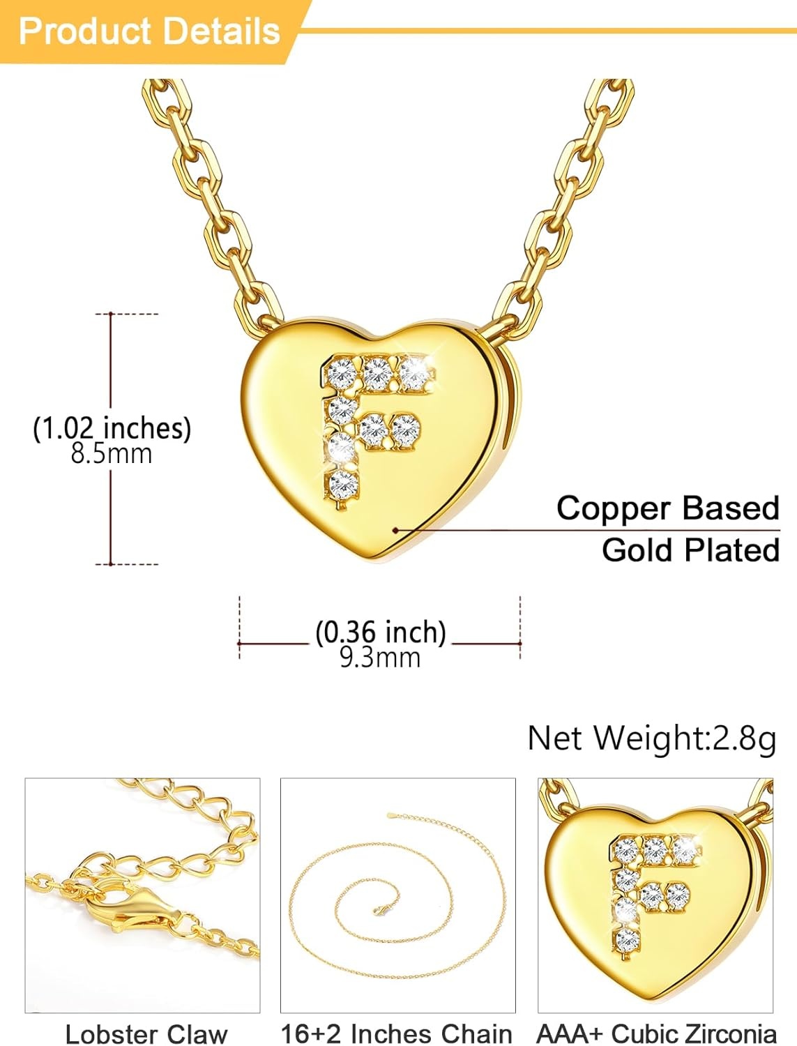 imageU7 Initial Necklace for Women 14K Gold Heart Pendant Necklace with CZ AZ Letter Dainty Gold Necklace Tiny Initial Necklaces Personalized Name Necklace for Mom Wife FriendF