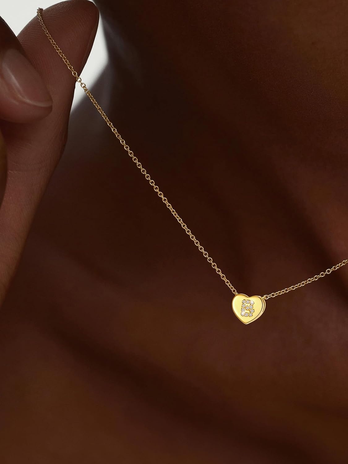 imageU7 Initial Necklace for Women 14K Gold Heart Pendant Necklace with CZ AZ Letter Dainty Gold Necklace Tiny Initial Necklaces Personalized Name Necklace for Mom Wife FriendB