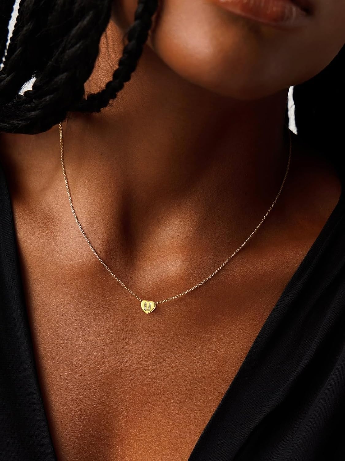 imageU7 Initial Necklace for Women 14K Gold Heart Pendant Necklace with CZ AZ Letter Dainty Gold Necklace Tiny Initial Necklaces Personalized Name Necklace for Mom Wife FriendU