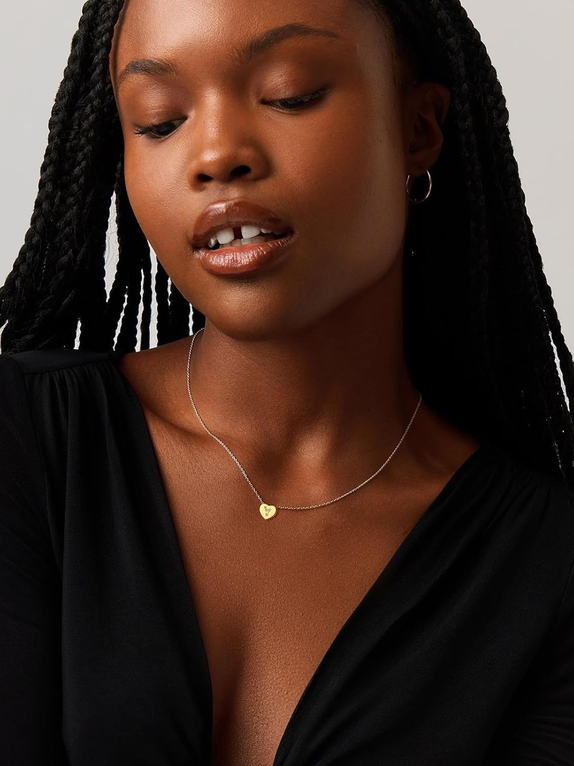 imageU7 Initial Necklace for Women 14K Gold Heart Pendant Necklace with CZ AZ Letter Dainty Gold Necklace Tiny Initial Necklaces Personalized Name Necklace for Mom Wife FriendY