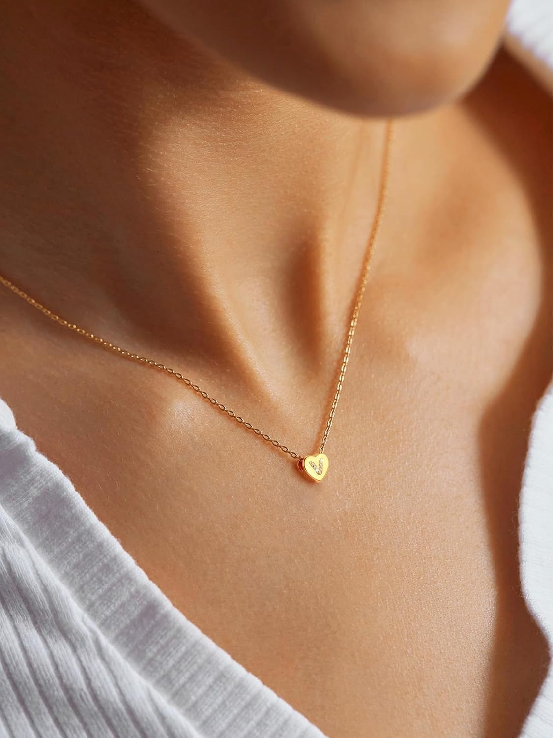 imageU7 Initial Necklace for Women 14K Gold Heart Pendant Necklace with CZ AZ Letter Dainty Gold Necklace Tiny Initial Necklaces Personalized Name Necklace for Mom Wife FriendV