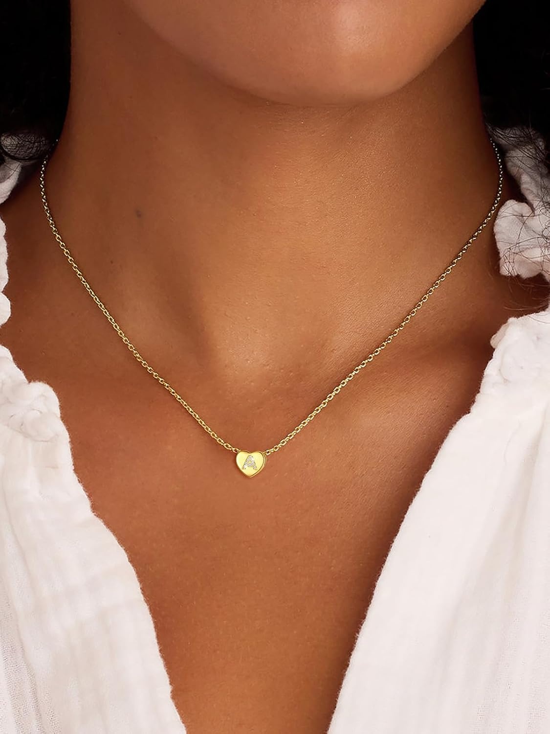 imageU7 Initial Necklace for Women 14K Gold Heart Pendant Necklace with CZ AZ Letter Dainty Gold Necklace Tiny Initial Necklaces Personalized Name Necklace for Mom Wife FriendA