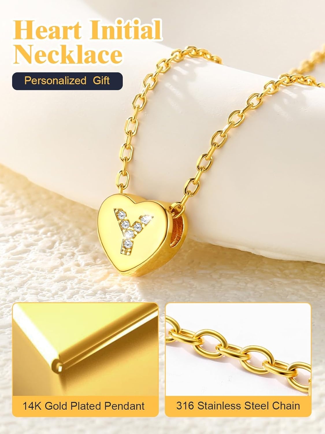 imageU7 Initial Necklace for Women 14K Gold Heart Pendant Necklace with CZ AZ Letter Dainty Gold Necklace Tiny Initial Necklaces Personalized Name Necklace for Mom Wife FriendY