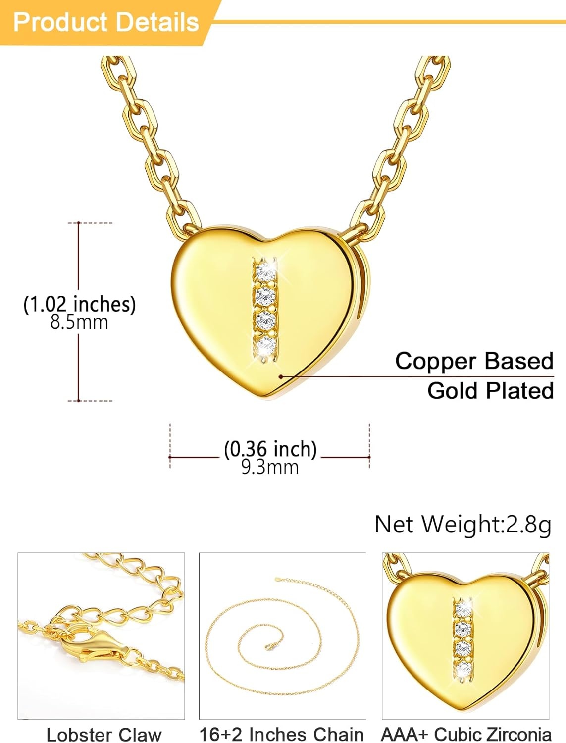 imageU7 Initial Necklace for Women 14K Gold Heart Pendant Necklace with CZ AZ Letter Dainty Gold Necklace Tiny Initial Necklaces Personalized Name Necklace for Mom Wife FriendI
