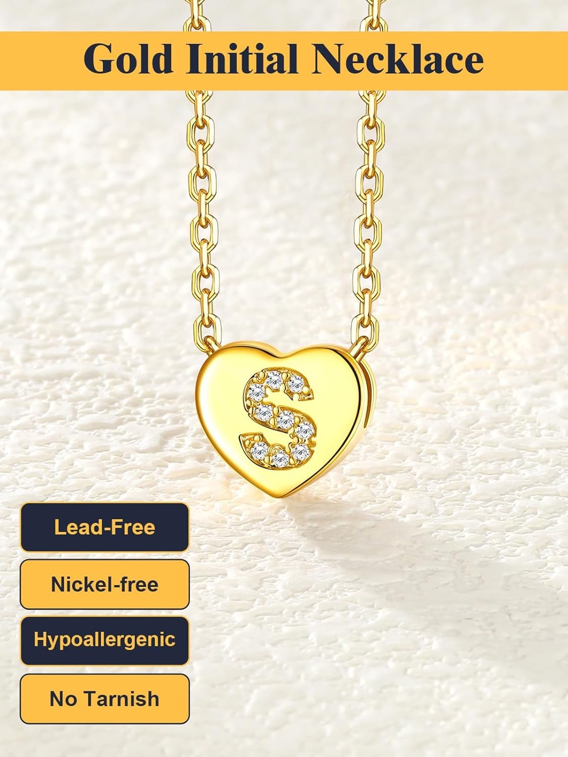 imageU7 Initial Necklace for Women 14K Gold Heart Pendant Necklace with CZ AZ Letter Dainty Gold Necklace Tiny Initial Necklaces Personalized Name Necklace for Mom Wife FriendS