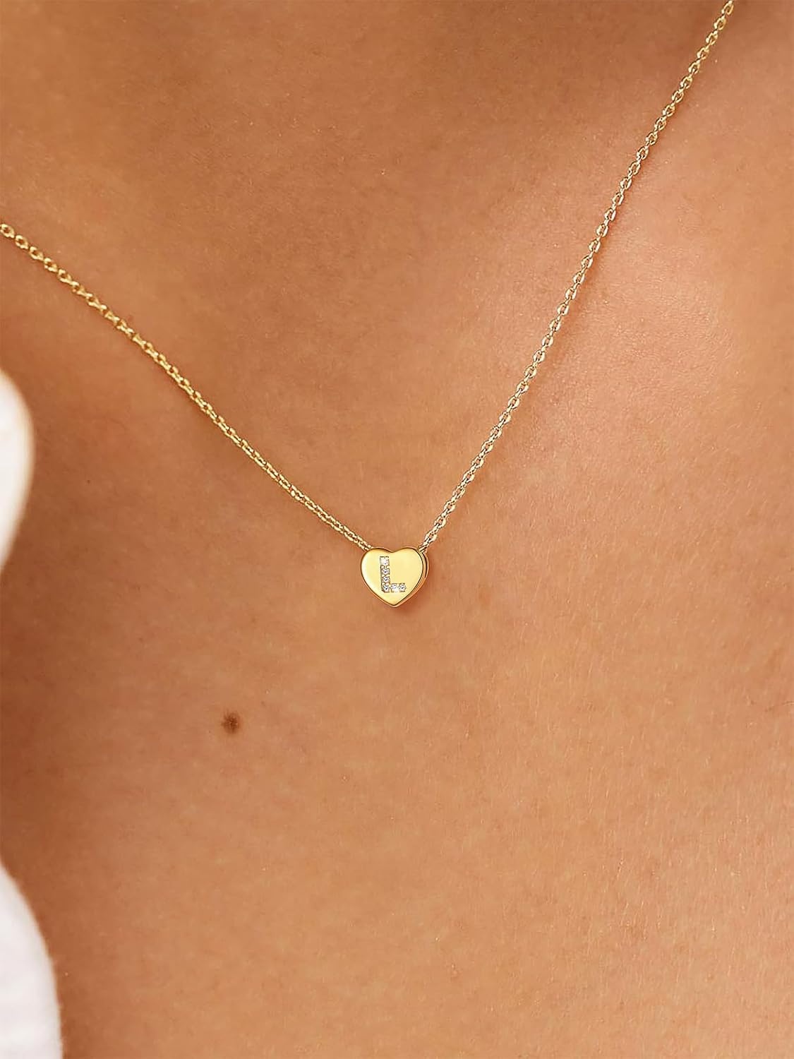 imageU7 Initial Necklace for Women 14K Gold Heart Pendant Necklace with CZ AZ Letter Dainty Gold Necklace Tiny Initial Necklaces Personalized Name Necklace for Mom Wife FriendL