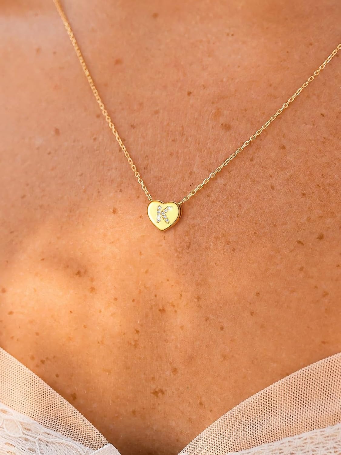imageU7 Initial Necklace for Women 14K Gold Heart Pendant Necklace with CZ AZ Letter Dainty Gold Necklace Tiny Initial Necklaces Personalized Name Necklace for Mom Wife FriendK
