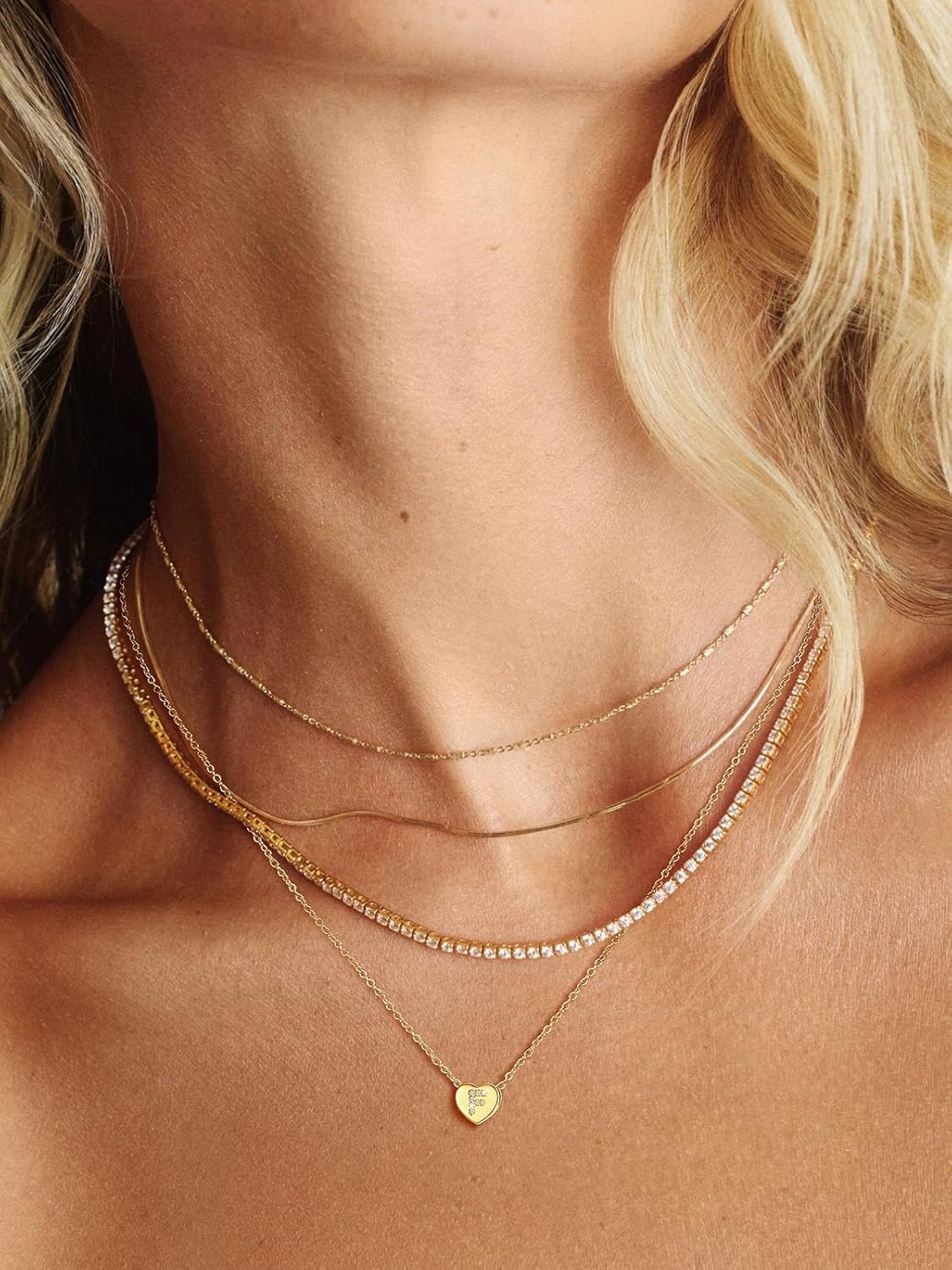 imageU7 Initial Necklace for Women 14K Gold Heart Pendant Necklace with CZ AZ Letter Dainty Gold Necklace Tiny Initial Necklaces Personalized Name Necklace for Mom Wife FriendF