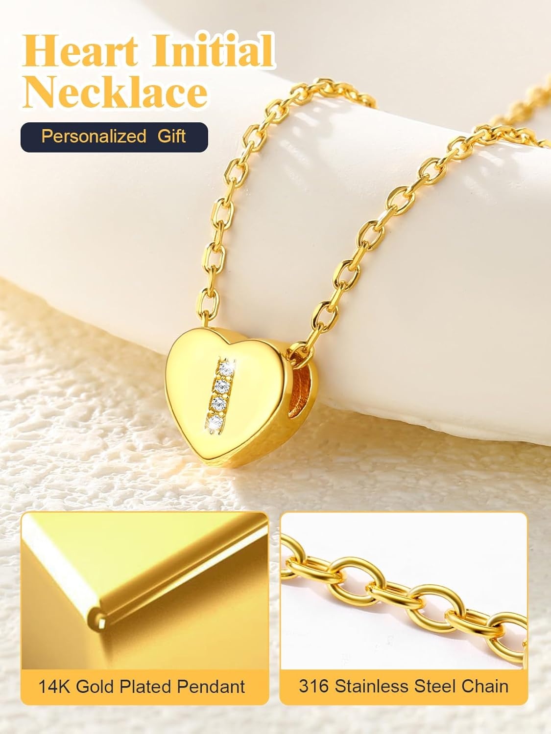 imageU7 Initial Necklace for Women 14K Gold Heart Pendant Necklace with CZ AZ Letter Dainty Gold Necklace Tiny Initial Necklaces Personalized Name Necklace for Mom Wife FriendI