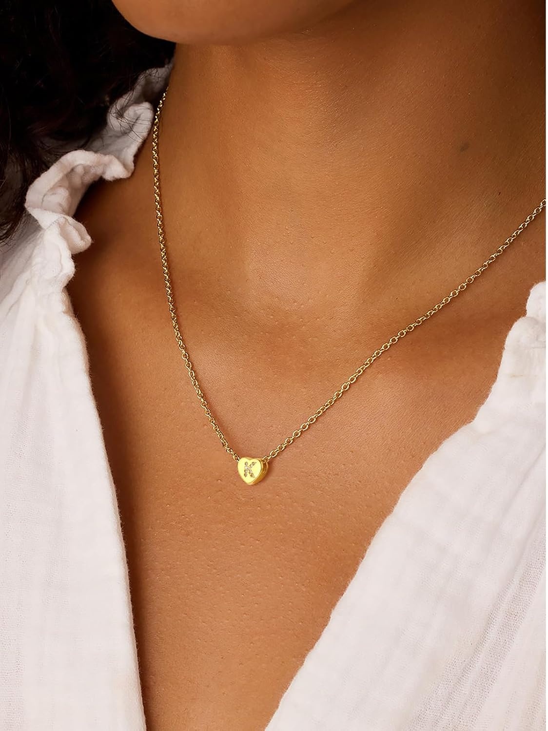 imageU7 Initial Necklace for Women 14K Gold Heart Pendant Necklace with CZ AZ Letter Dainty Gold Necklace Tiny Initial Necklaces Personalized Name Necklace for Mom Wife FriendK