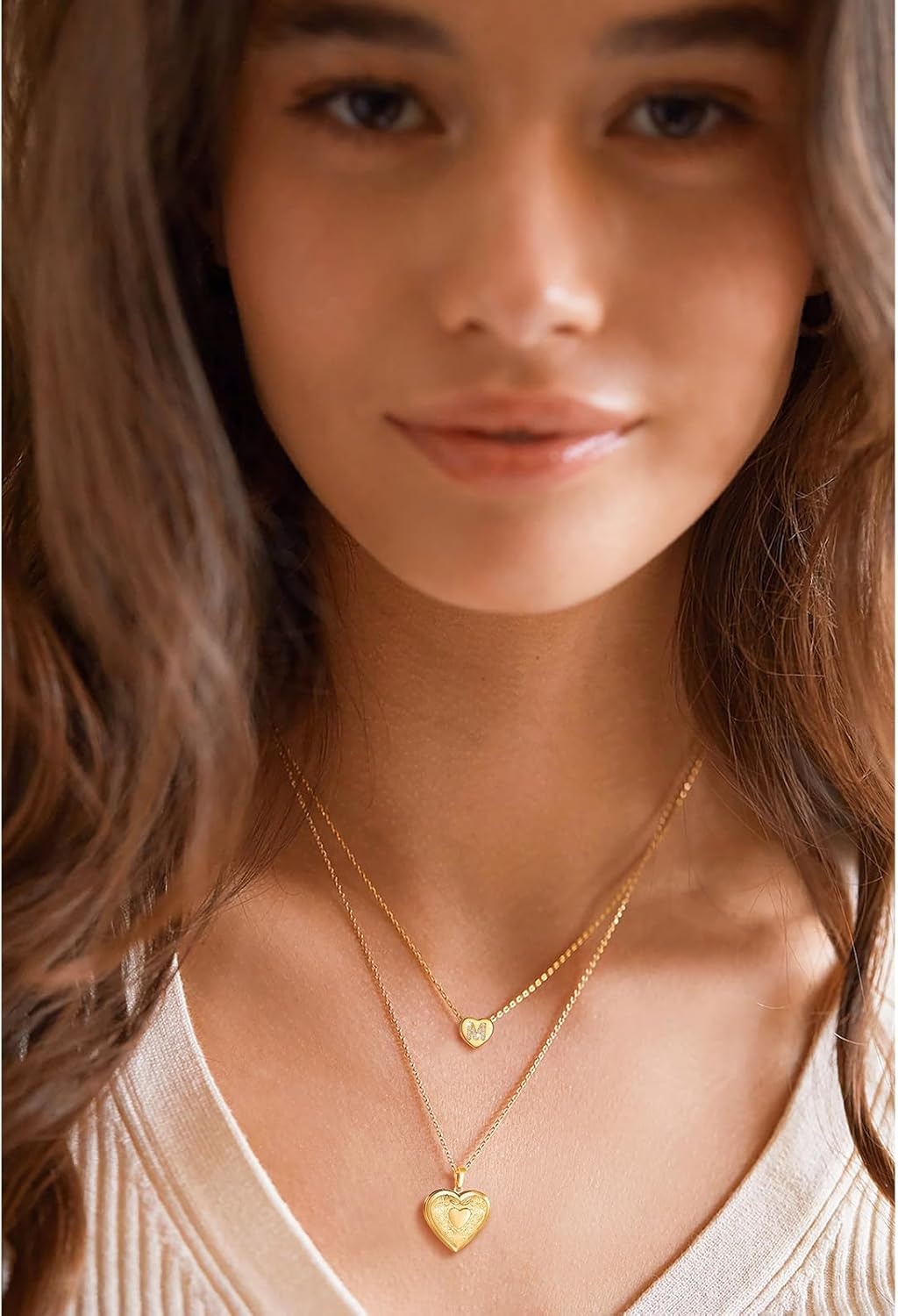 imageU7 Initial Necklace for Women 14K Gold Heart Pendant Necklace with CZ AZ Letter Dainty Gold Necklace Tiny Initial Necklaces Personalized Name Necklace for Mom Wife FriendM
