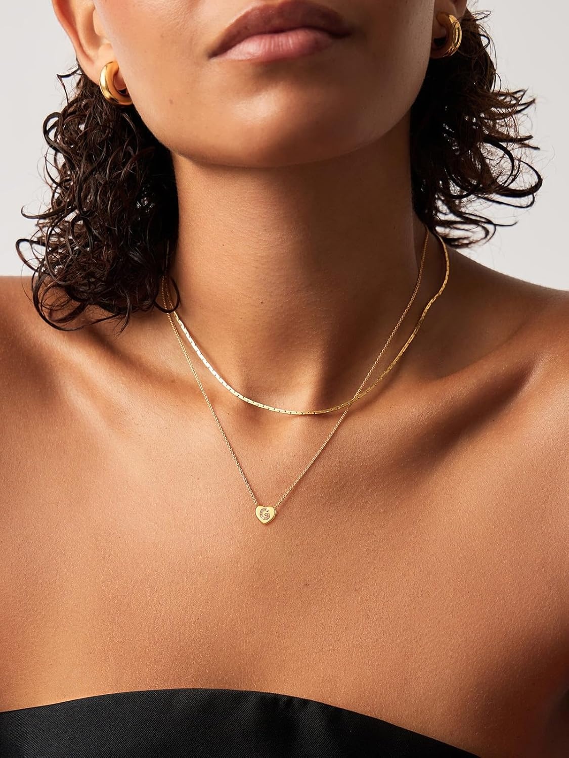 imageU7 Initial Necklace for Women 14K Gold Heart Pendant Necklace with CZ AZ Letter Dainty Gold Necklace Tiny Initial Necklaces Personalized Name Necklace for Mom Wife FriendG