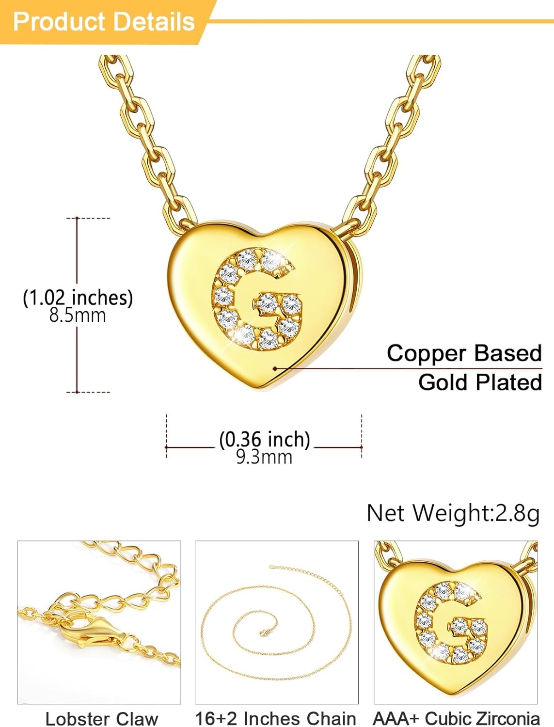 imageU7 Initial Necklace for Women 14K Gold Heart Pendant Necklace with CZ AZ Letter Dainty Gold Necklace Tiny Initial Necklaces Personalized Name Necklace for Mom Wife FriendG