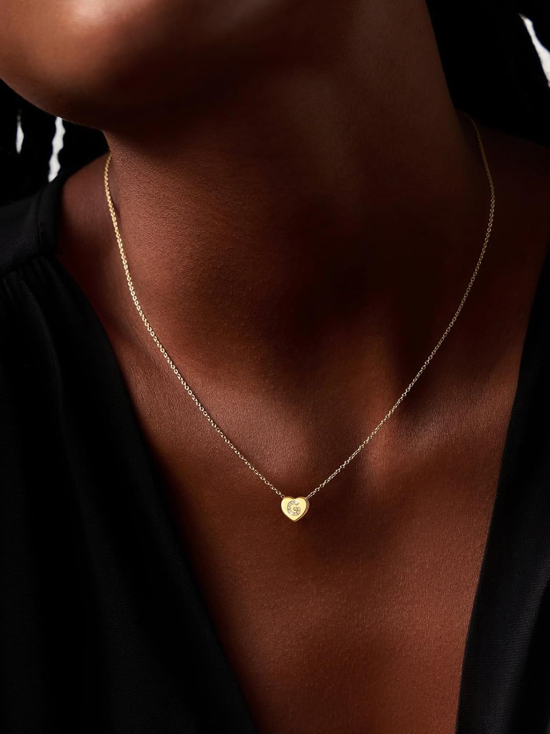 imageU7 Initial Necklace for Women 14K Gold Heart Pendant Necklace with CZ AZ Letter Dainty Gold Necklace Tiny Initial Necklaces Personalized Name Necklace for Mom Wife FriendG