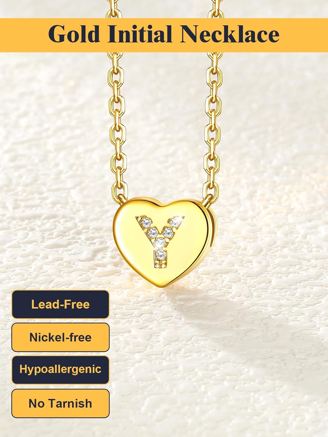 imageU7 Initial Necklace for Women 14K Gold Heart Pendant Necklace with CZ AZ Letter Dainty Gold Necklace Tiny Initial Necklaces Personalized Name Necklace for Mom Wife FriendY