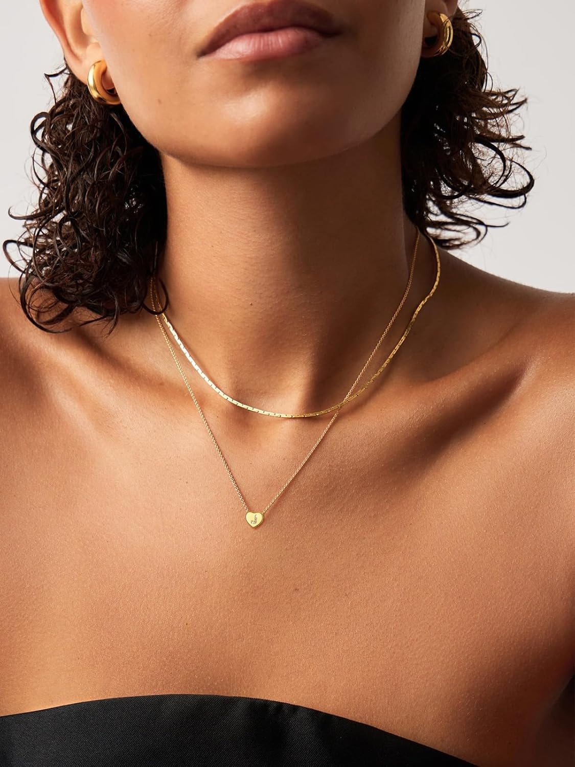 imageU7 Initial Necklace for Women 14K Gold Heart Pendant Necklace with CZ AZ Letter Dainty Gold Necklace Tiny Initial Necklaces Personalized Name Necklace for Mom Wife FriendJ