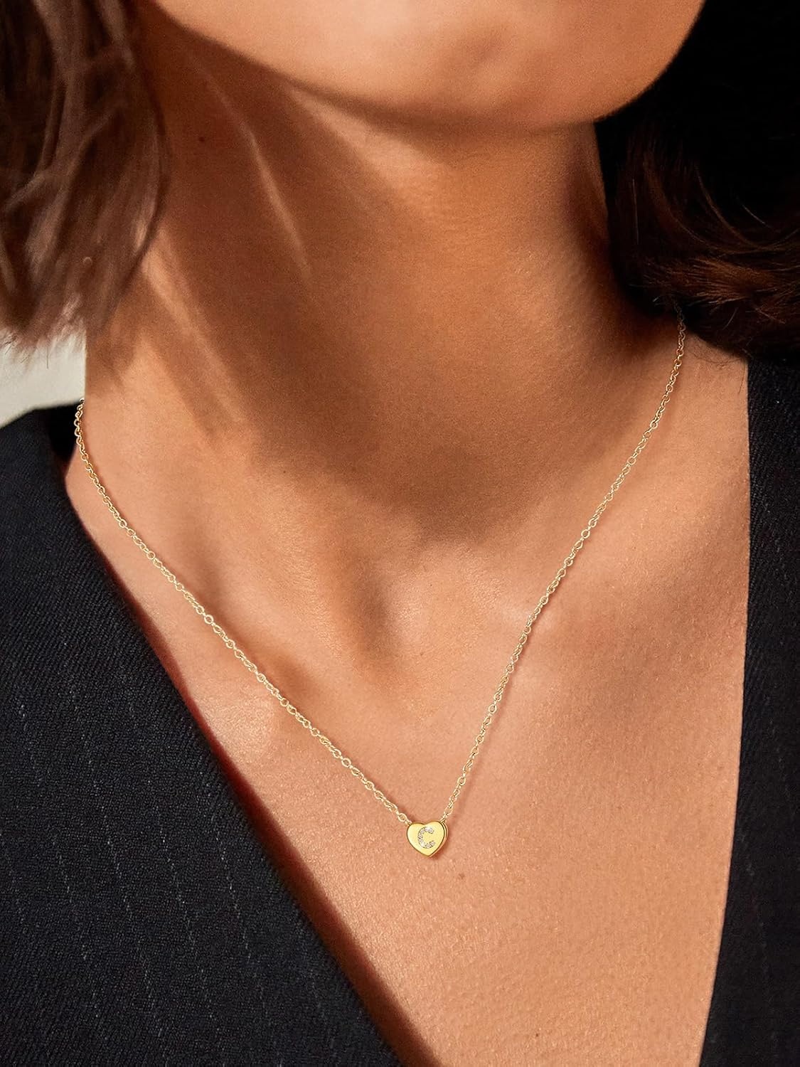imageU7 Initial Necklace for Women 14K Gold Heart Pendant Necklace with CZ AZ Letter Dainty Gold Necklace Tiny Initial Necklaces Personalized Name Necklace for Mom Wife FriendC
