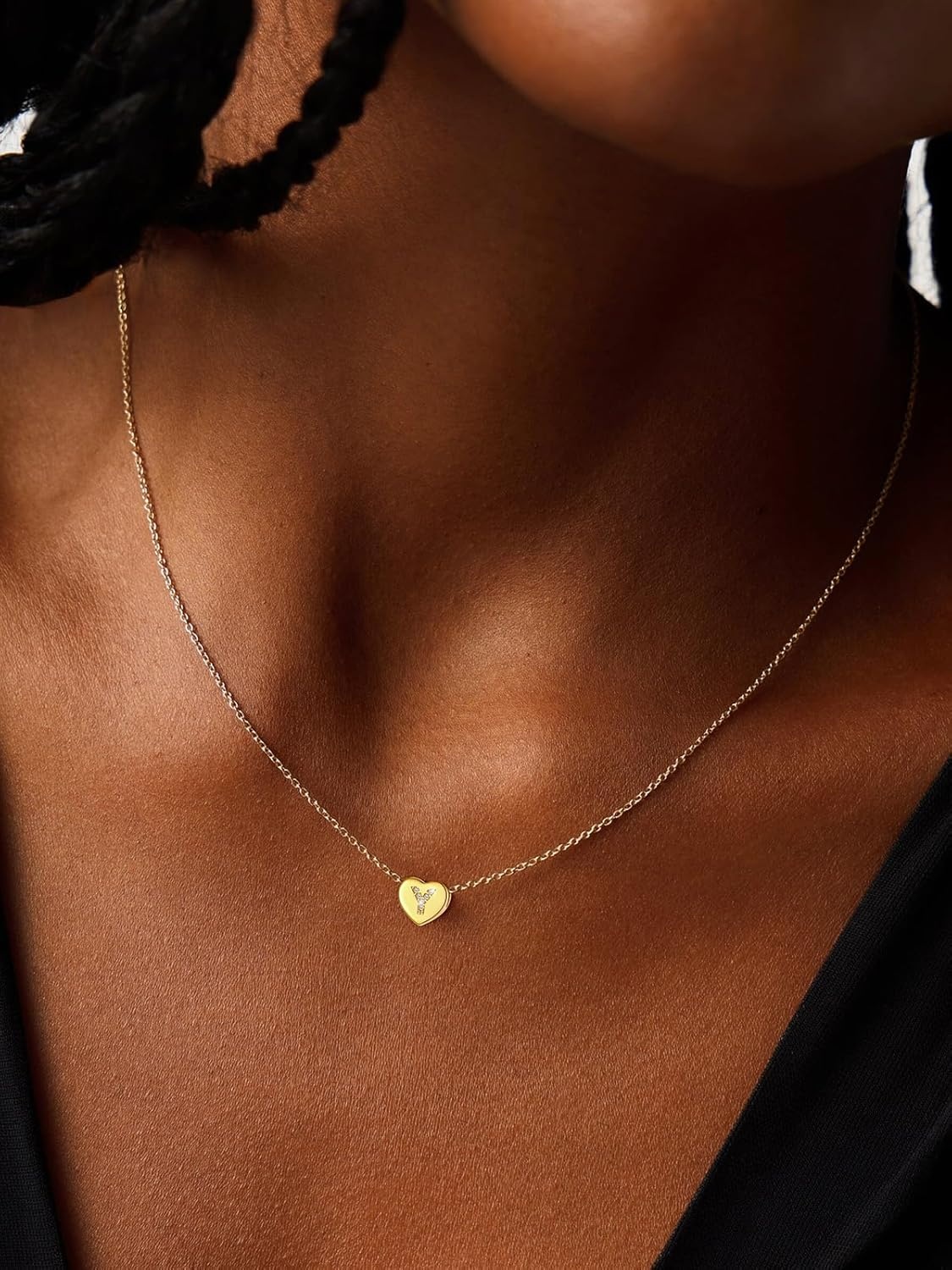 imageU7 Initial Necklace for Women 14K Gold Heart Pendant Necklace with CZ AZ Letter Dainty Gold Necklace Tiny Initial Necklaces Personalized Name Necklace for Mom Wife FriendY