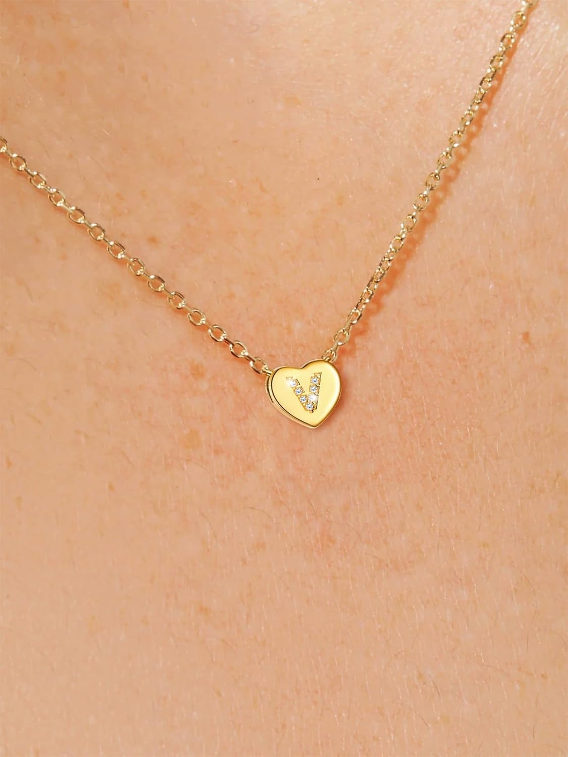 imageU7 Initial Necklace for Women 14K Gold Heart Pendant Necklace with CZ AZ Letter Dainty Gold Necklace Tiny Initial Necklaces Personalized Name Necklace for Mom Wife FriendV