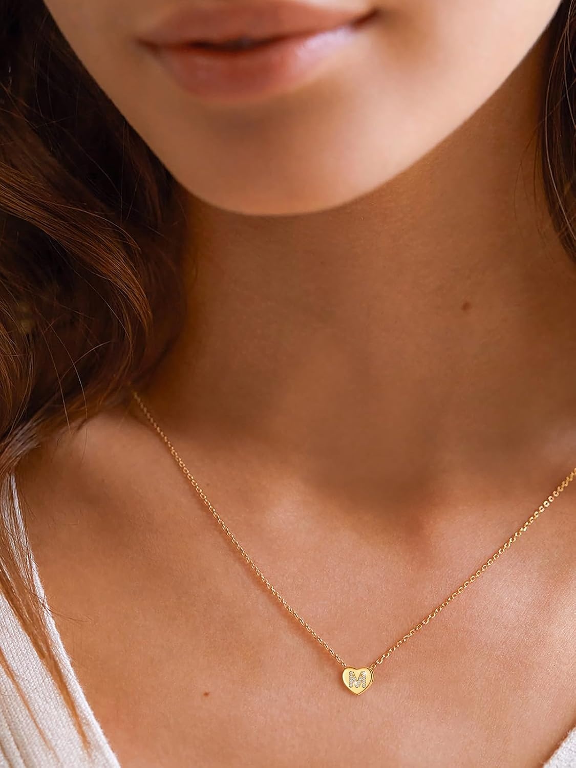 imageU7 Initial Necklace for Women 14K Gold Heart Pendant Necklace with CZ AZ Letter Dainty Gold Necklace Tiny Initial Necklaces Personalized Name Necklace for Mom Wife FriendM