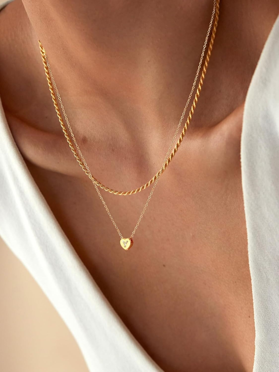 imageU7 Initial Necklace for Women 14K Gold Heart Pendant Necklace with CZ AZ Letter Dainty Gold Necklace Tiny Initial Necklaces Personalized Name Necklace for Mom Wife FriendY