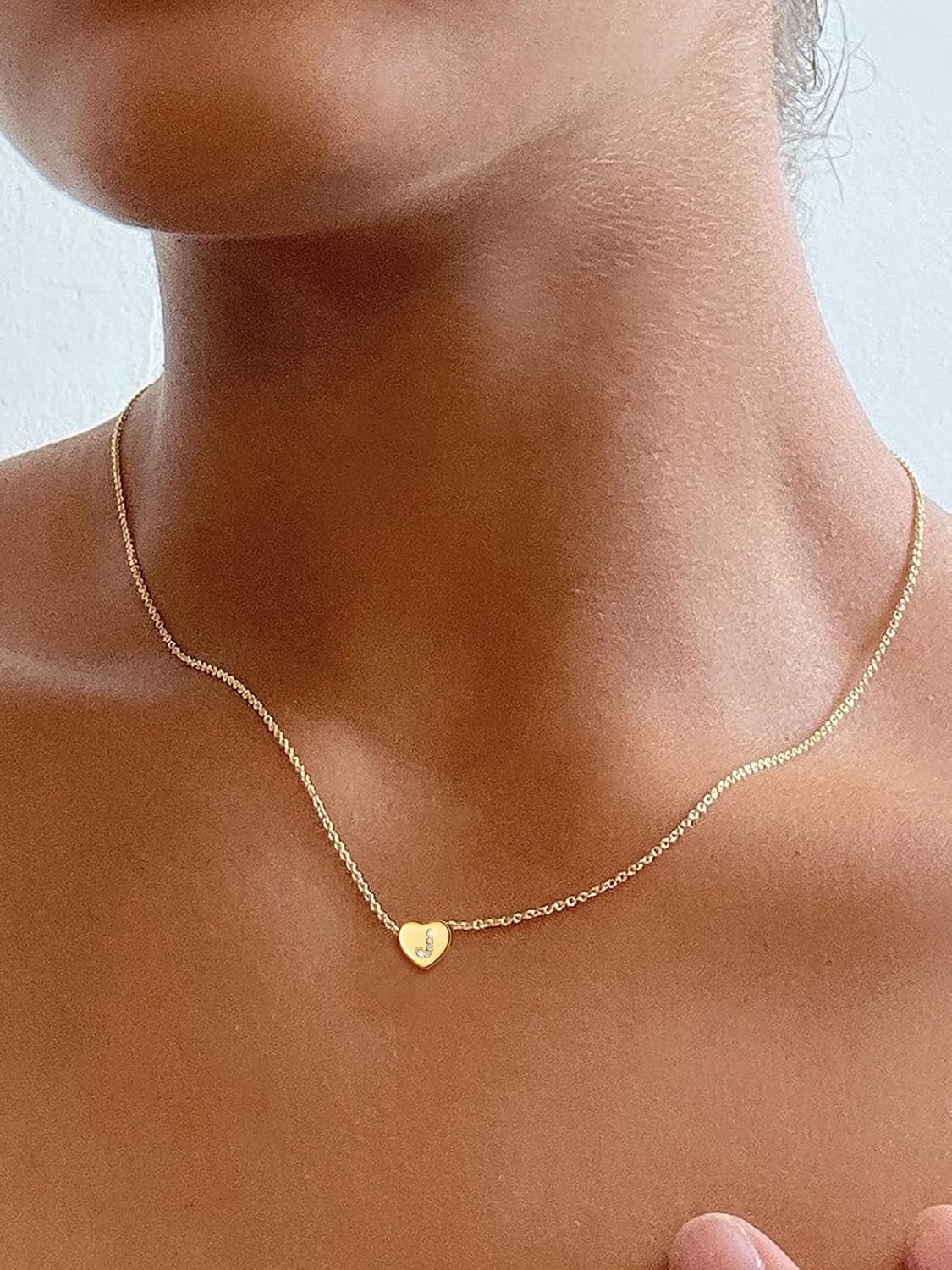imageU7 Initial Necklace for Women 14K Gold Heart Pendant Necklace with CZ AZ Letter Dainty Gold Necklace Tiny Initial Necklaces Personalized Name Necklace for Mom Wife FriendJ