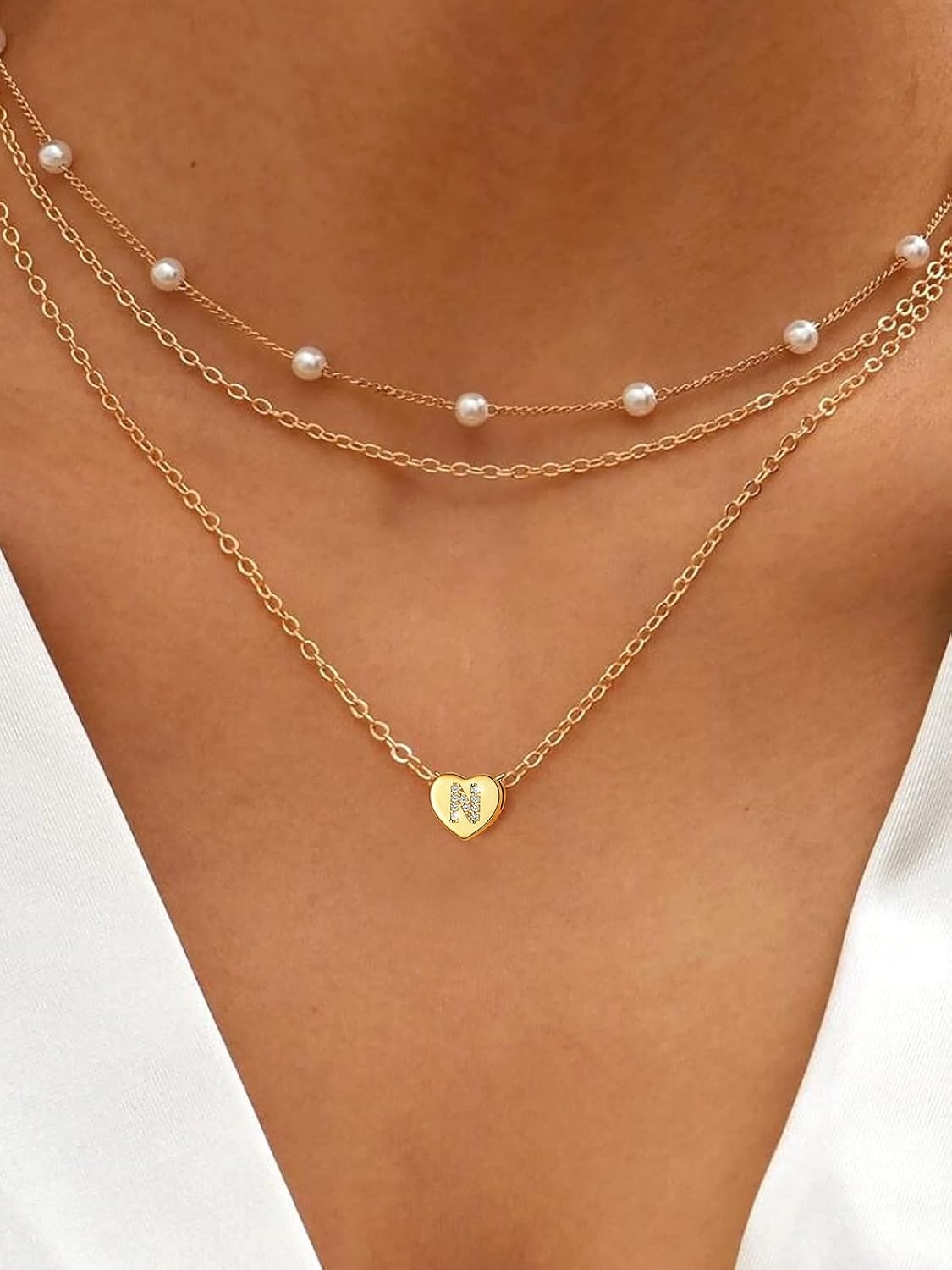 imageU7 Initial Necklace for Women 14K Gold Heart Pendant Necklace with CZ AZ Letter Dainty Gold Necklace Tiny Initial Necklaces Personalized Name Necklace for Mom Wife FriendN