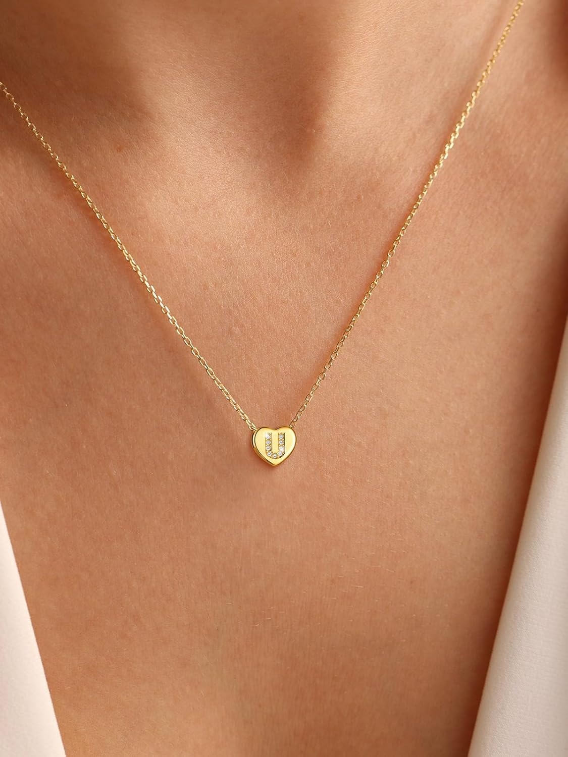 imageU7 Initial Necklace for Women 14K Gold Heart Pendant Necklace with CZ AZ Letter Dainty Gold Necklace Tiny Initial Necklaces Personalized Name Necklace for Mom Wife FriendU