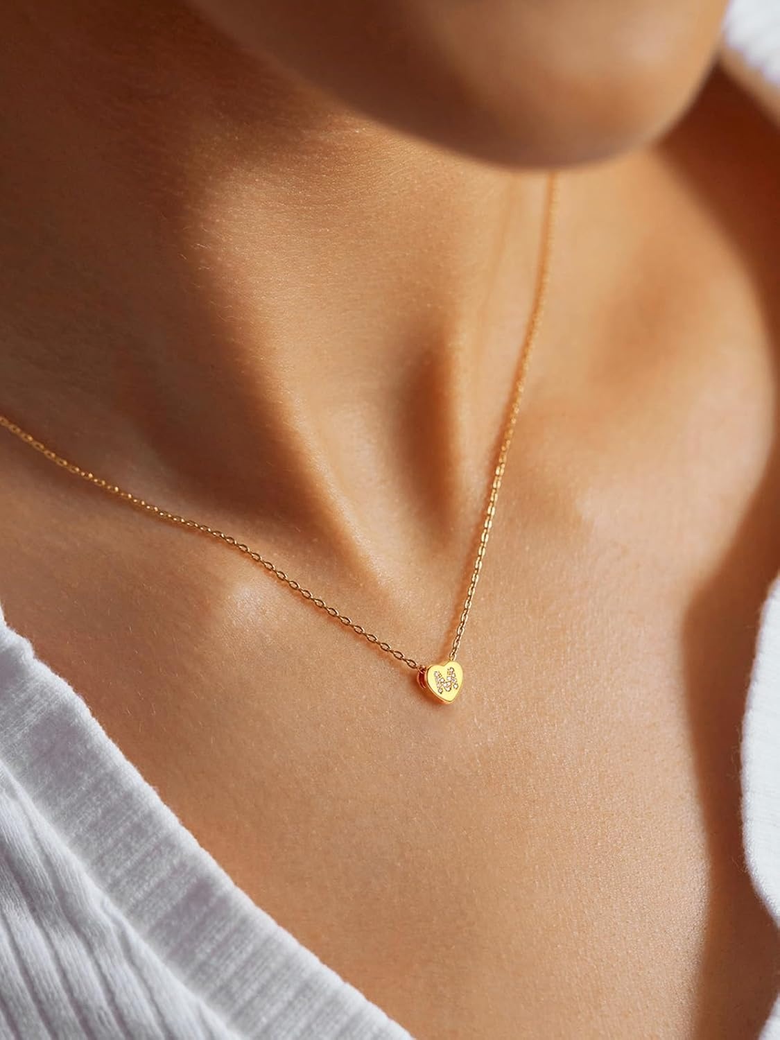 imageU7 Initial Necklace for Women 14K Gold Heart Pendant Necklace with CZ AZ Letter Dainty Gold Necklace Tiny Initial Necklaces Personalized Name Necklace for Mom Wife FriendM
