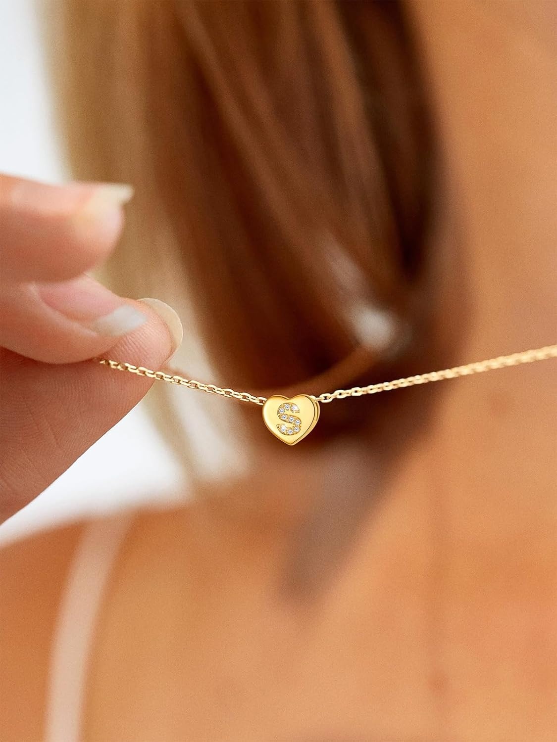 imageU7 Initial Necklace for Women 14K Gold Heart Pendant Necklace with CZ AZ Letter Dainty Gold Necklace Tiny Initial Necklaces Personalized Name Necklace for Mom Wife FriendS