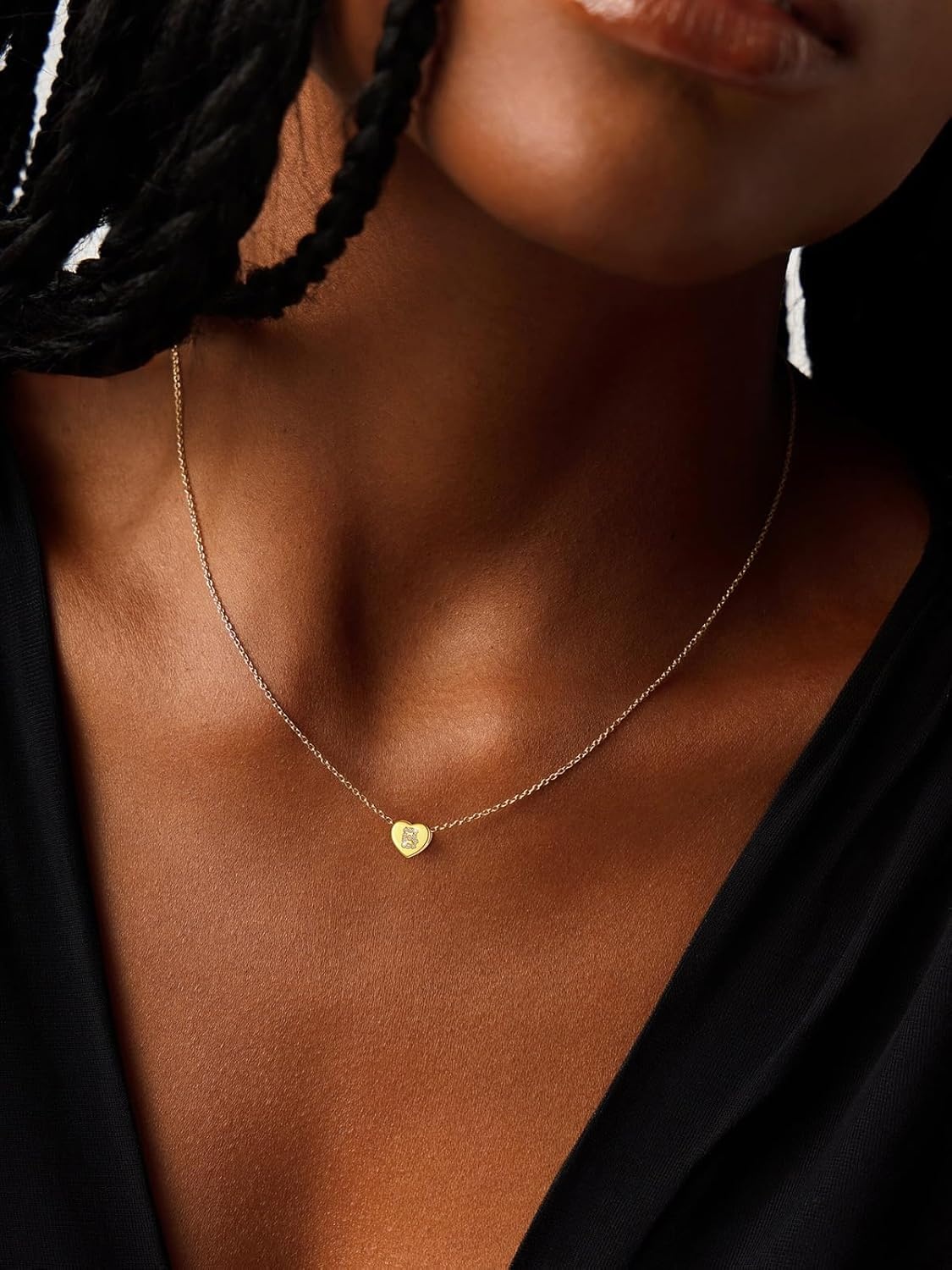 imageU7 Initial Necklace for Women 14K Gold Heart Pendant Necklace with CZ AZ Letter Dainty Gold Necklace Tiny Initial Necklaces Personalized Name Necklace for Mom Wife FriendB