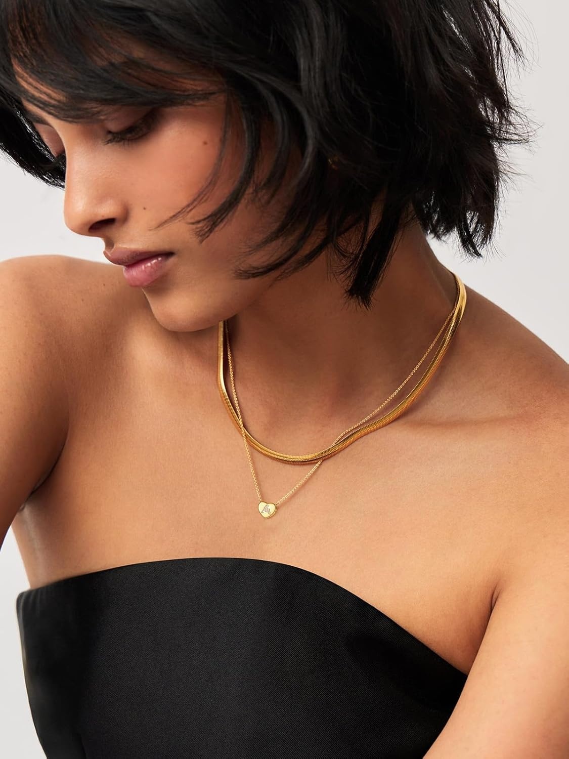imageU7 Initial Necklace for Women 14K Gold Heart Pendant Necklace with CZ AZ Letter Dainty Gold Necklace Tiny Initial Necklaces Personalized Name Necklace for Mom Wife FriendA