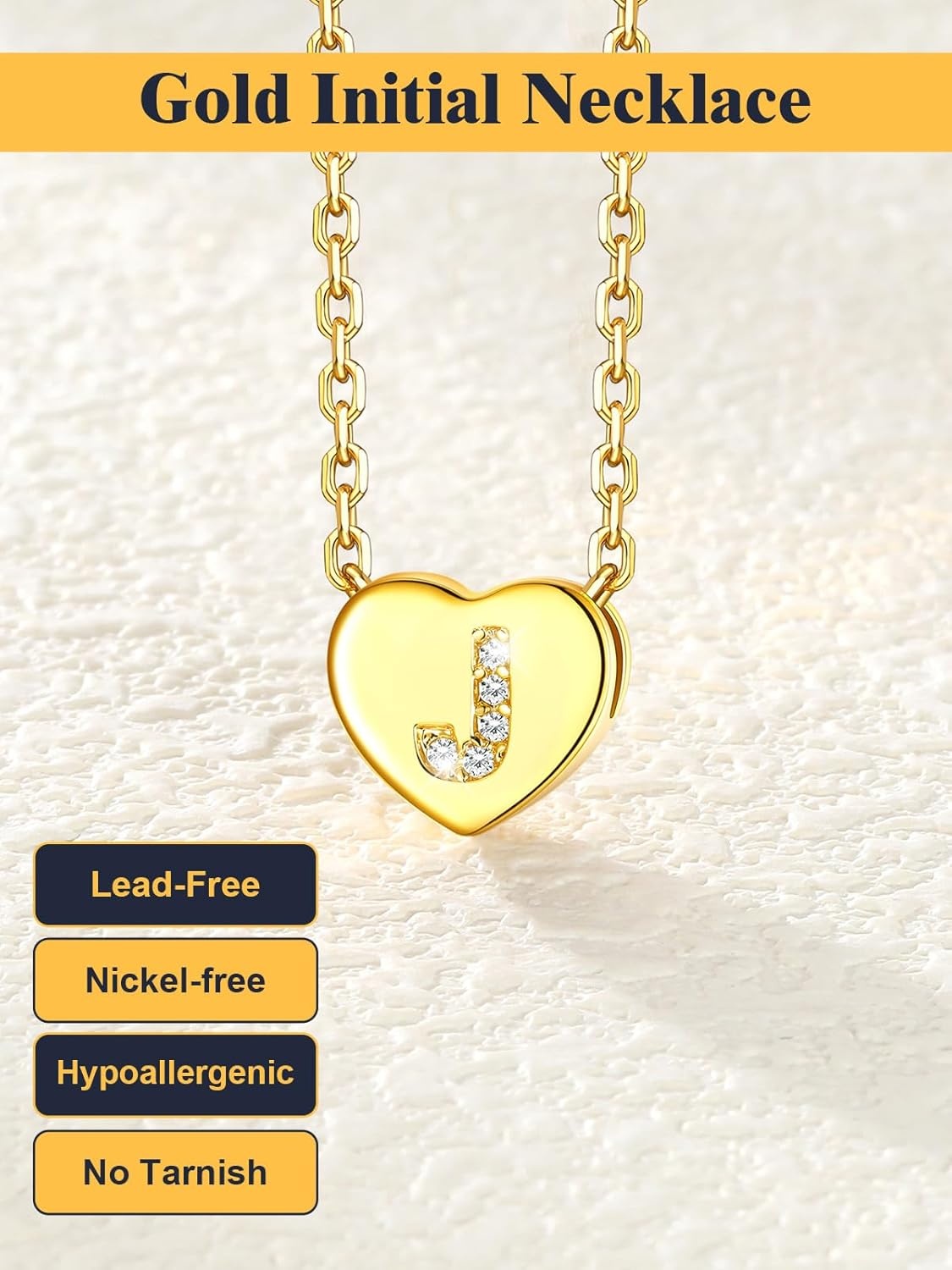 imageU7 Initial Necklace for Women 14K Gold Heart Pendant Necklace with CZ AZ Letter Dainty Gold Necklace Tiny Initial Necklaces Personalized Name Necklace for Mom Wife FriendJ
