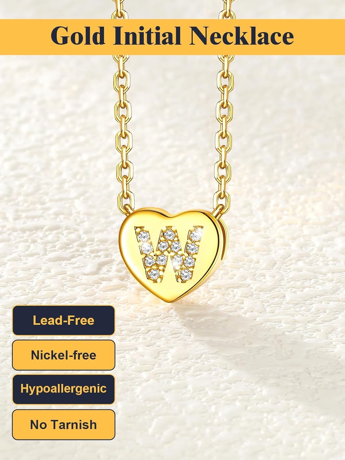 imageU7 Initial Necklace for Women 14K Gold Heart Pendant Necklace with CZ AZ Letter Dainty Gold Necklace Tiny Initial Necklaces Personalized Name Necklace for Mom Wife FriendW