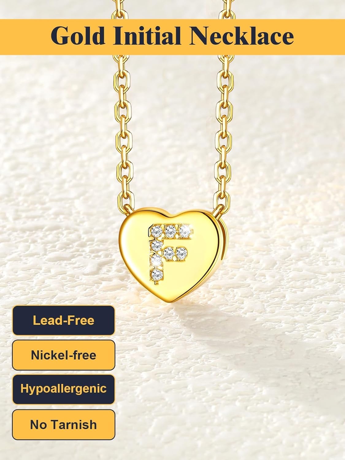 imageU7 Initial Necklace for Women 14K Gold Heart Pendant Necklace with CZ AZ Letter Dainty Gold Necklace Tiny Initial Necklaces Personalized Name Necklace for Mom Wife FriendF