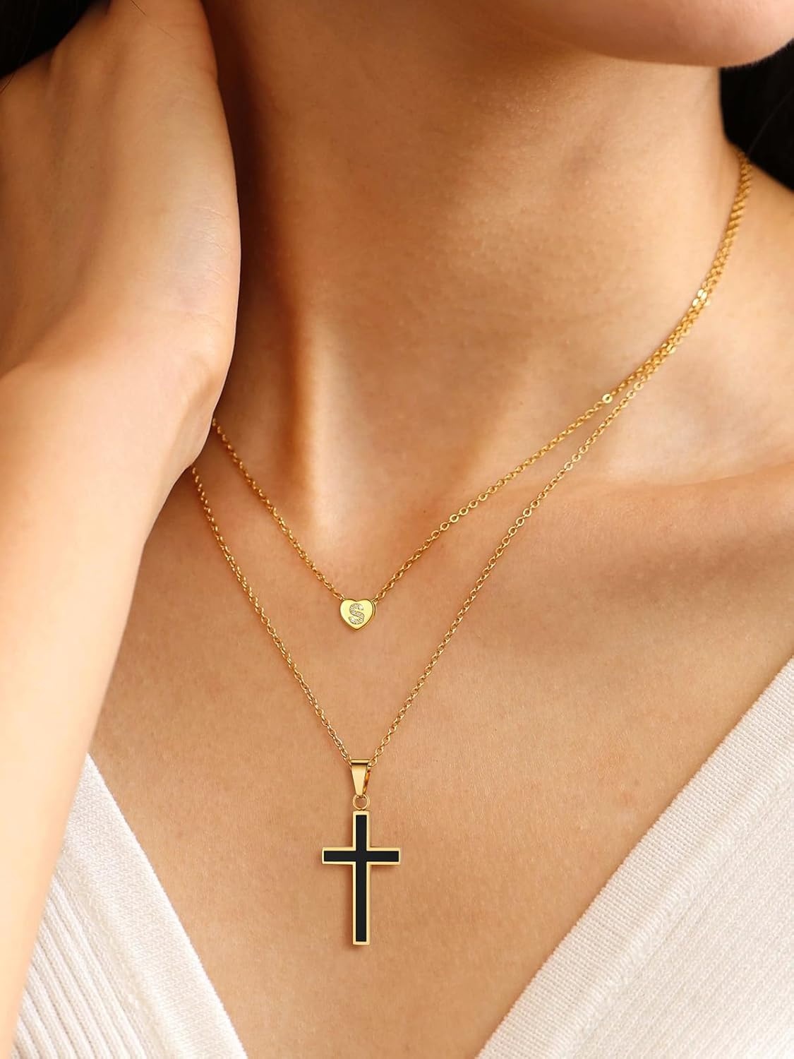 imageU7 Initial Necklace for Women 14K Gold Heart Pendant Necklace with CZ AZ Letter Dainty Gold Necklace Tiny Initial Necklaces Personalized Name Necklace for Mom Wife FriendS
