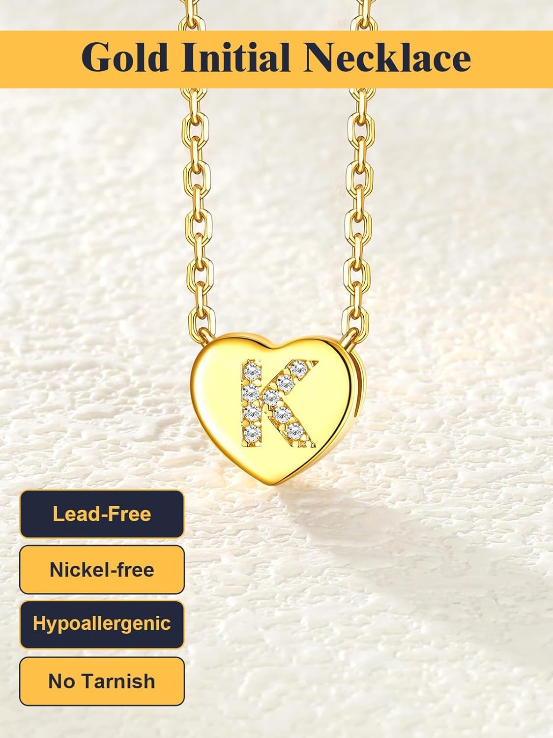 imageU7 Initial Necklace for Women 14K Gold Heart Pendant Necklace with CZ AZ Letter Dainty Gold Necklace Tiny Initial Necklaces Personalized Name Necklace for Mom Wife FriendK