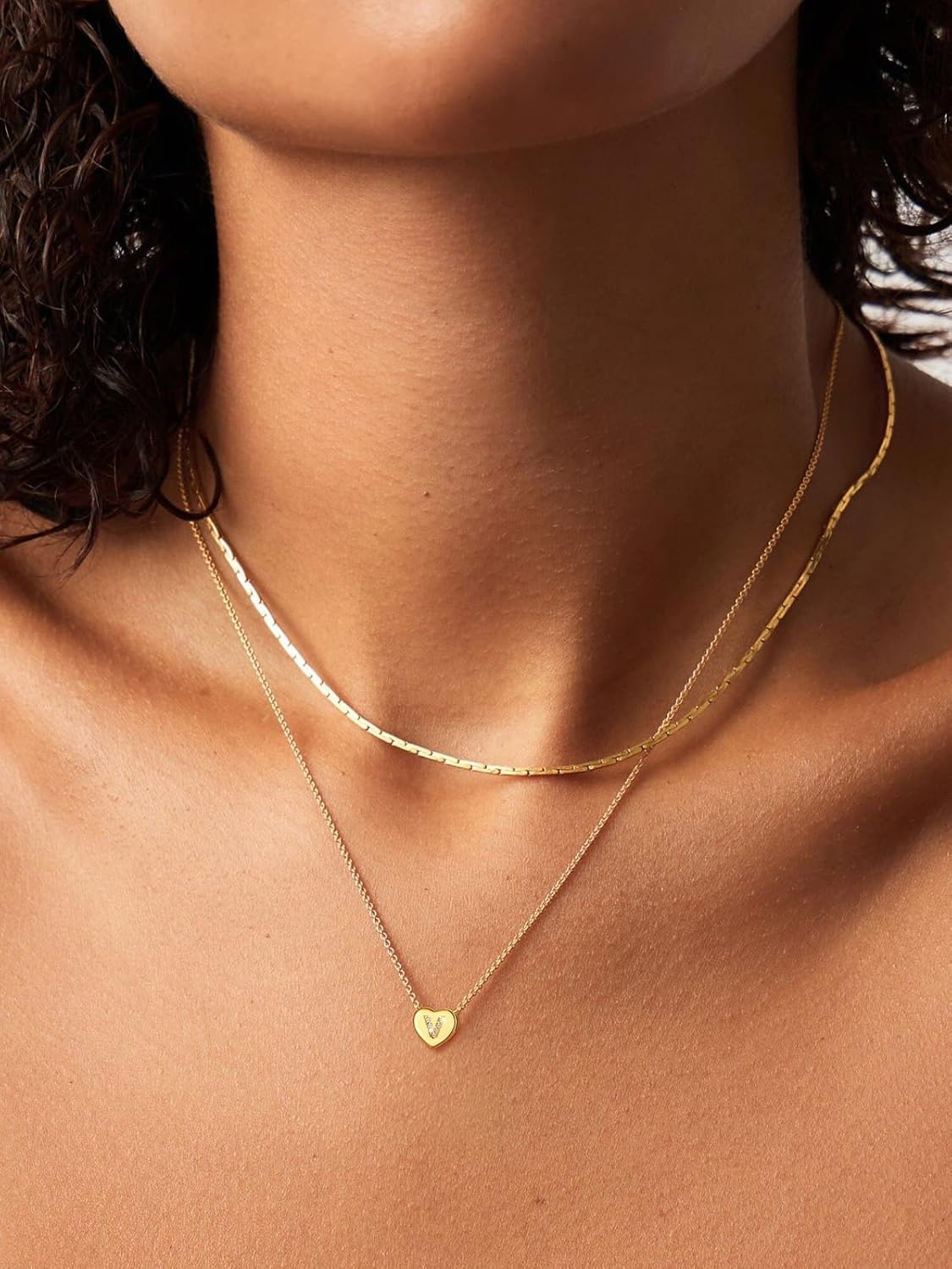imageU7 Initial Necklace for Women 14K Gold Heart Pendant Necklace with CZ AZ Letter Dainty Gold Necklace Tiny Initial Necklaces Personalized Name Necklace for Mom Wife FriendV